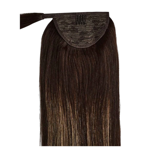 T2-2/8 Natural Dark Brown with Sun-kissed Highlights Ponytails