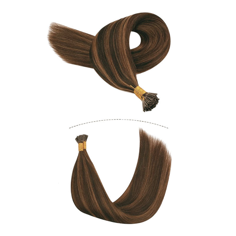 #4/6 Chocolate Brown mixed with Toffee Brown I-Tips 25 Strands