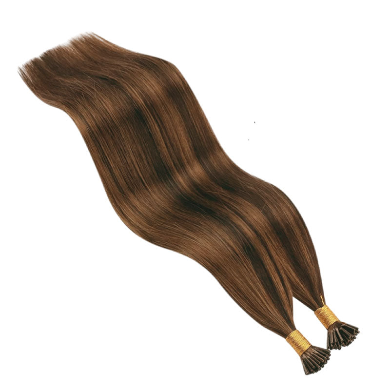 #4/6 Chocolate Brown mixed with Toffee Brown I-Tips 50 Strands