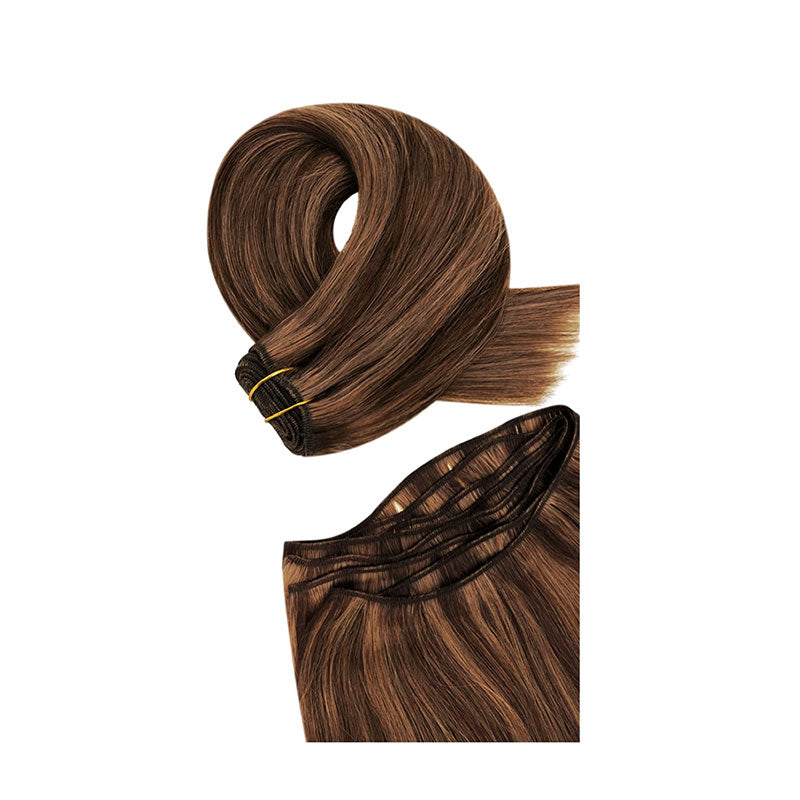 #4/6 CHOCOLATE AND TOFFEE BROWN MACHINE TIED WEFT