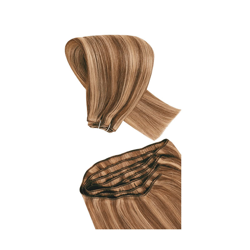 #6/8 TOFFEE BROWN WITH LIGHT BROWN MACHINE TIED WEFT